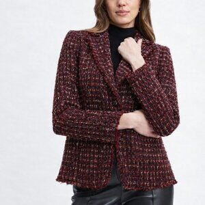 JM Collection Jennifer Moore Tweed Blazer Jacket Red Black Size 12P